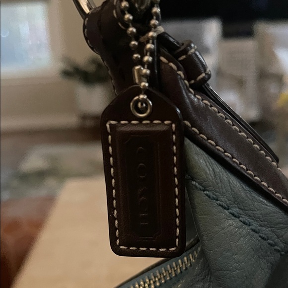 Coach Light Blue Leather small Hobo Bag with brown accents - Picture 6 of 8